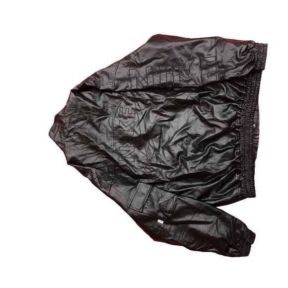 VINTAGE Nike Leather Jacket BIG LOGO Large Black - Picture 6 of 15